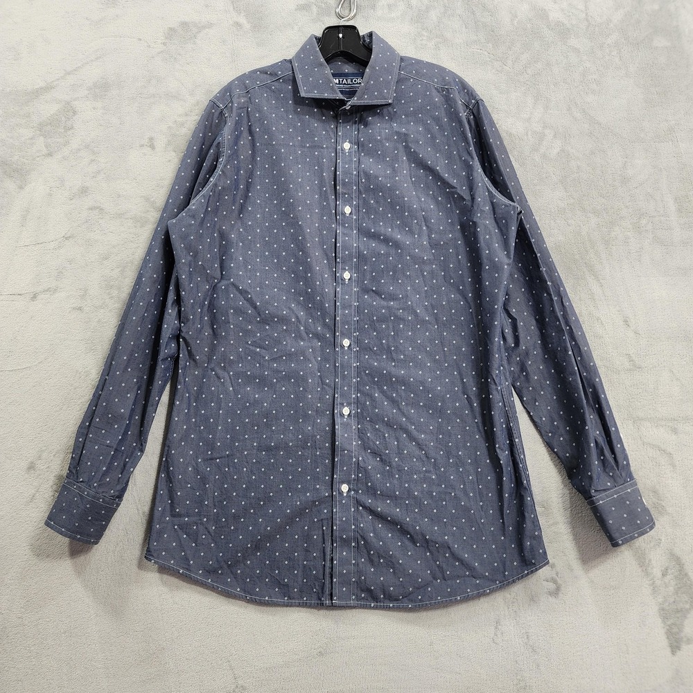 MTailor Shirt Mens L Blue Geometric Button Front Long Sleeve Dress Casual Cotton